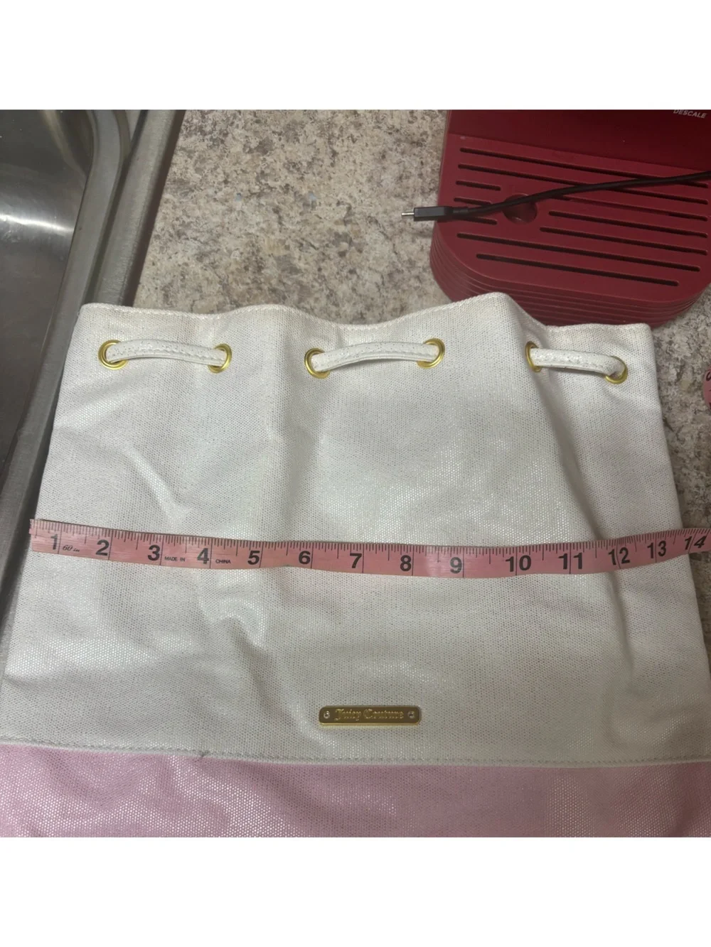 Juicy Couture Pink and White Drawstring Bucket Bag Backpack